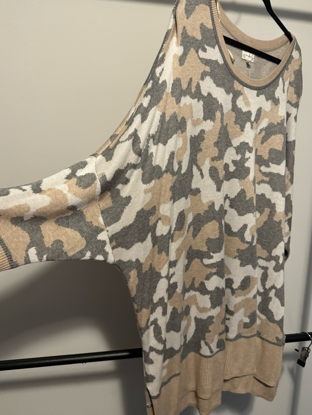 Neutral Camo Knit Sweater - Beige, Gray, White